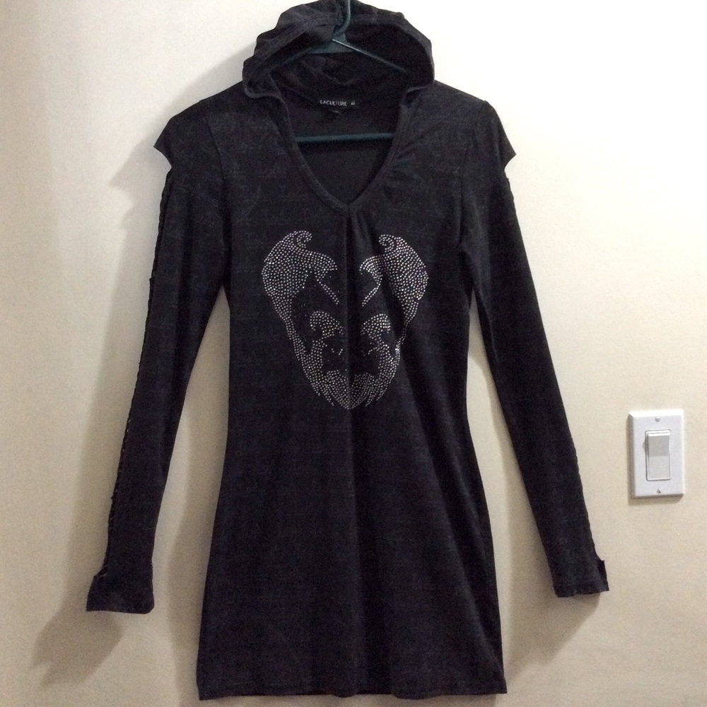 LA CULTURE mini hoodie dress with crystals
